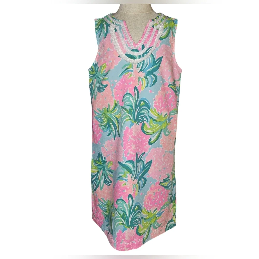 Lilly Pulitzer Girls Mini Harper Dress Blue Ibiza Pineapple Print Sz L 8-10 - Picture 2 of 13